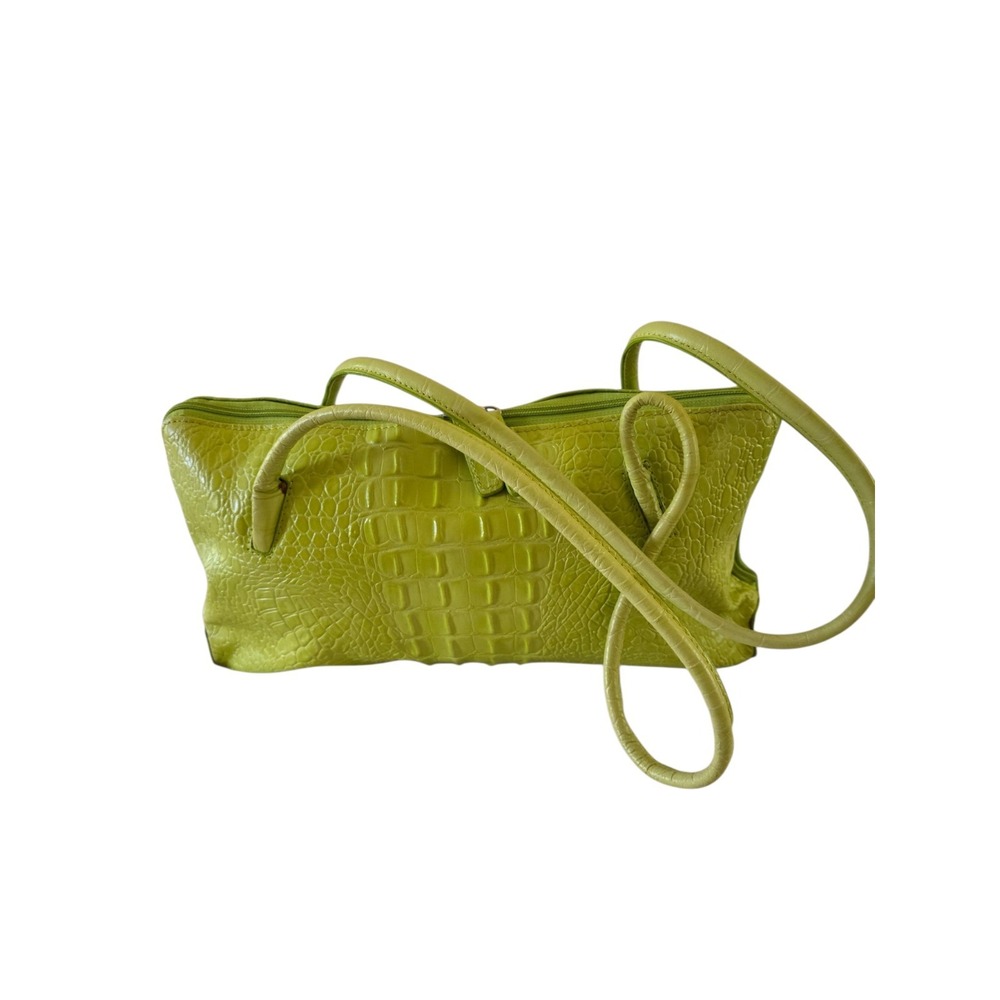 Wilsons Leather Lime Green Croc Embossed Leather Shoulder Tote Purse Y2K Vintage